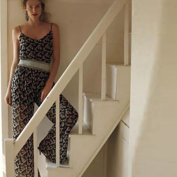Anthropologie Pants - Anthropologie Dolan Rolakan Pink & Black Pattern Silk Jumpsuit Sz small